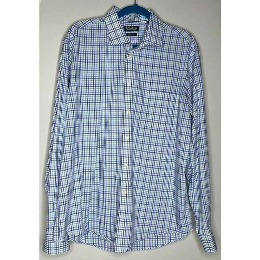 Mens Ralph Lauren Button Down‎ Classic Fit Green and Blue Check XXL